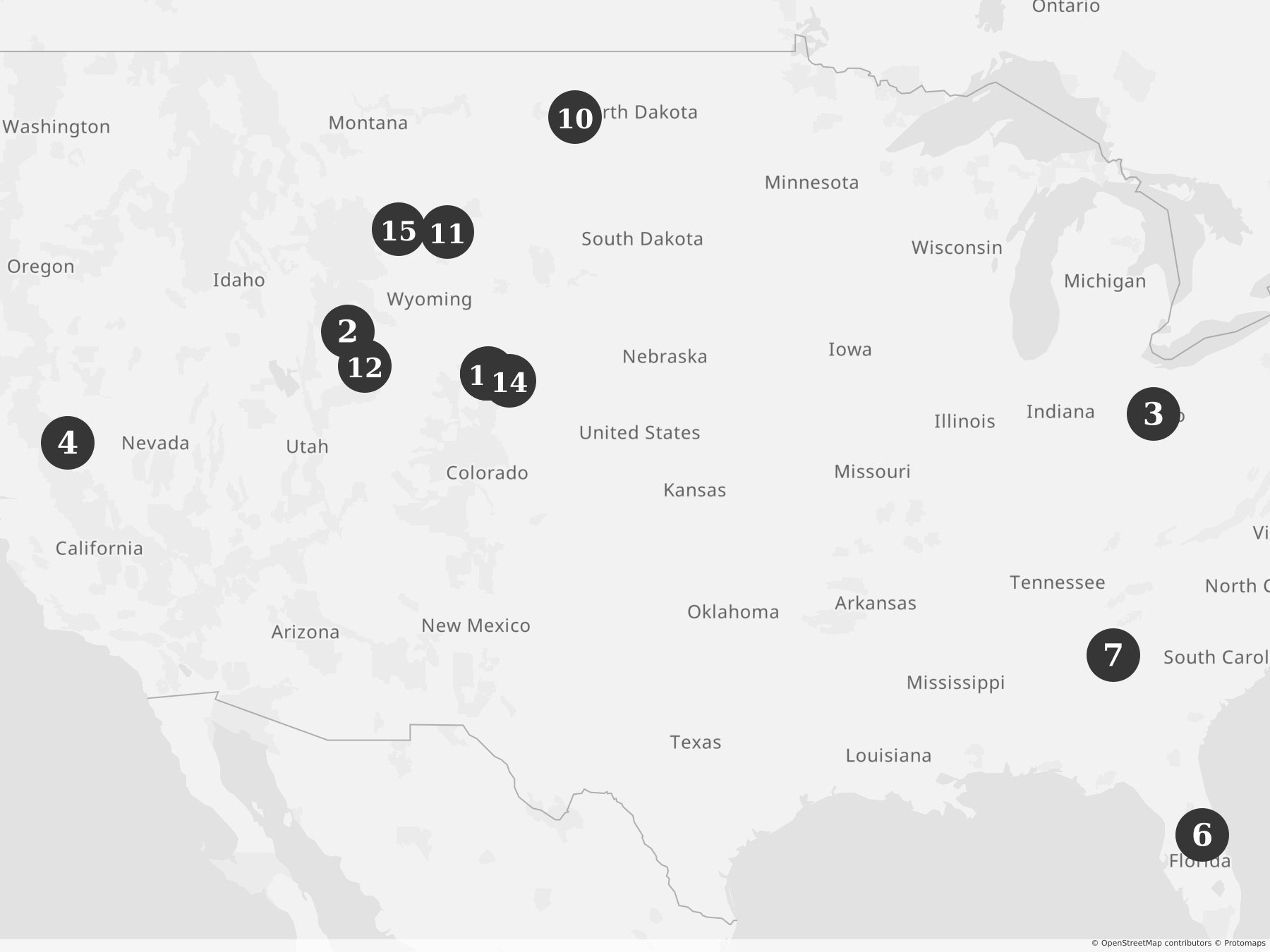 Map showing locations of recent project announcements