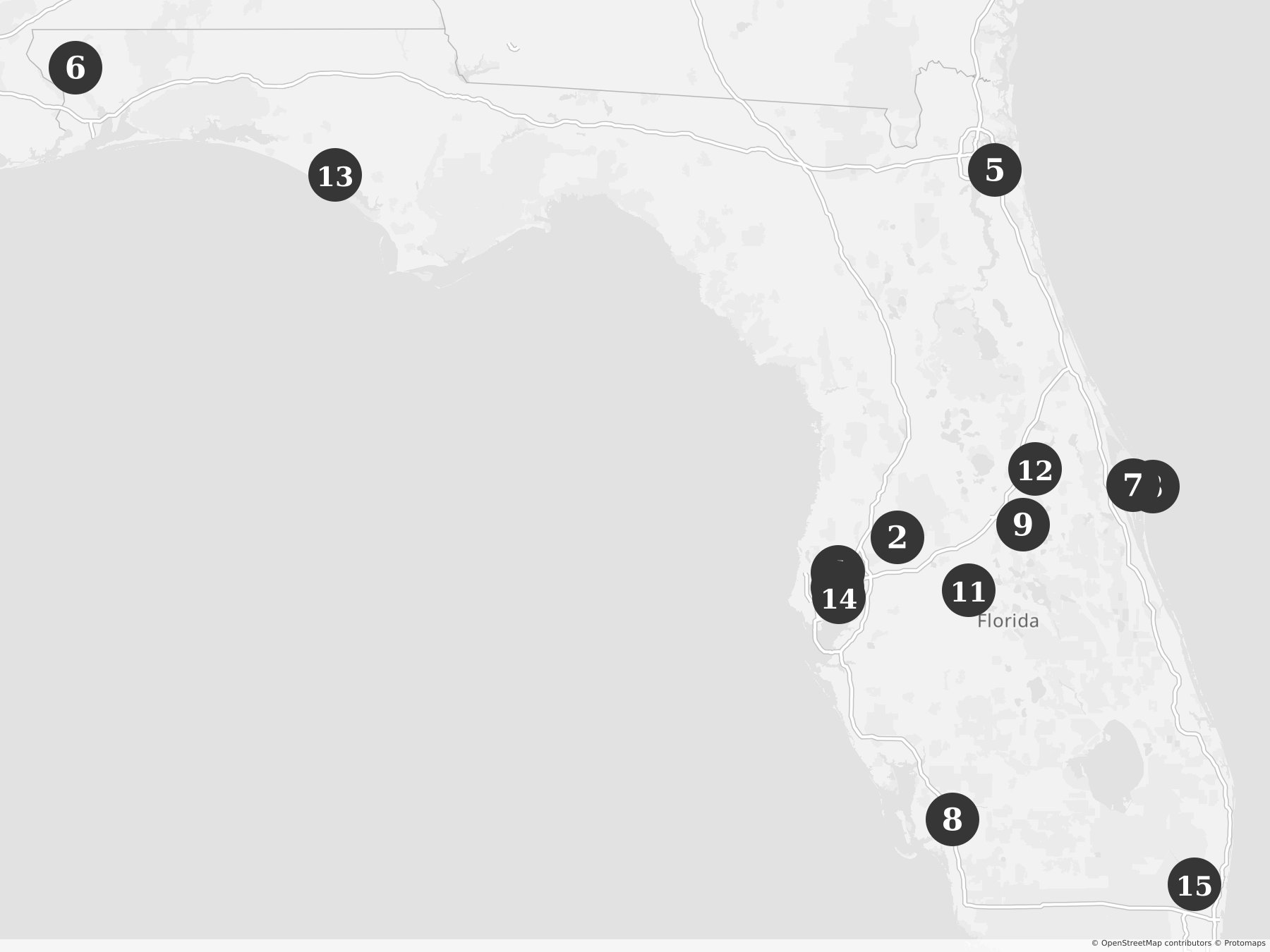 Map showing locations of recent project announcements