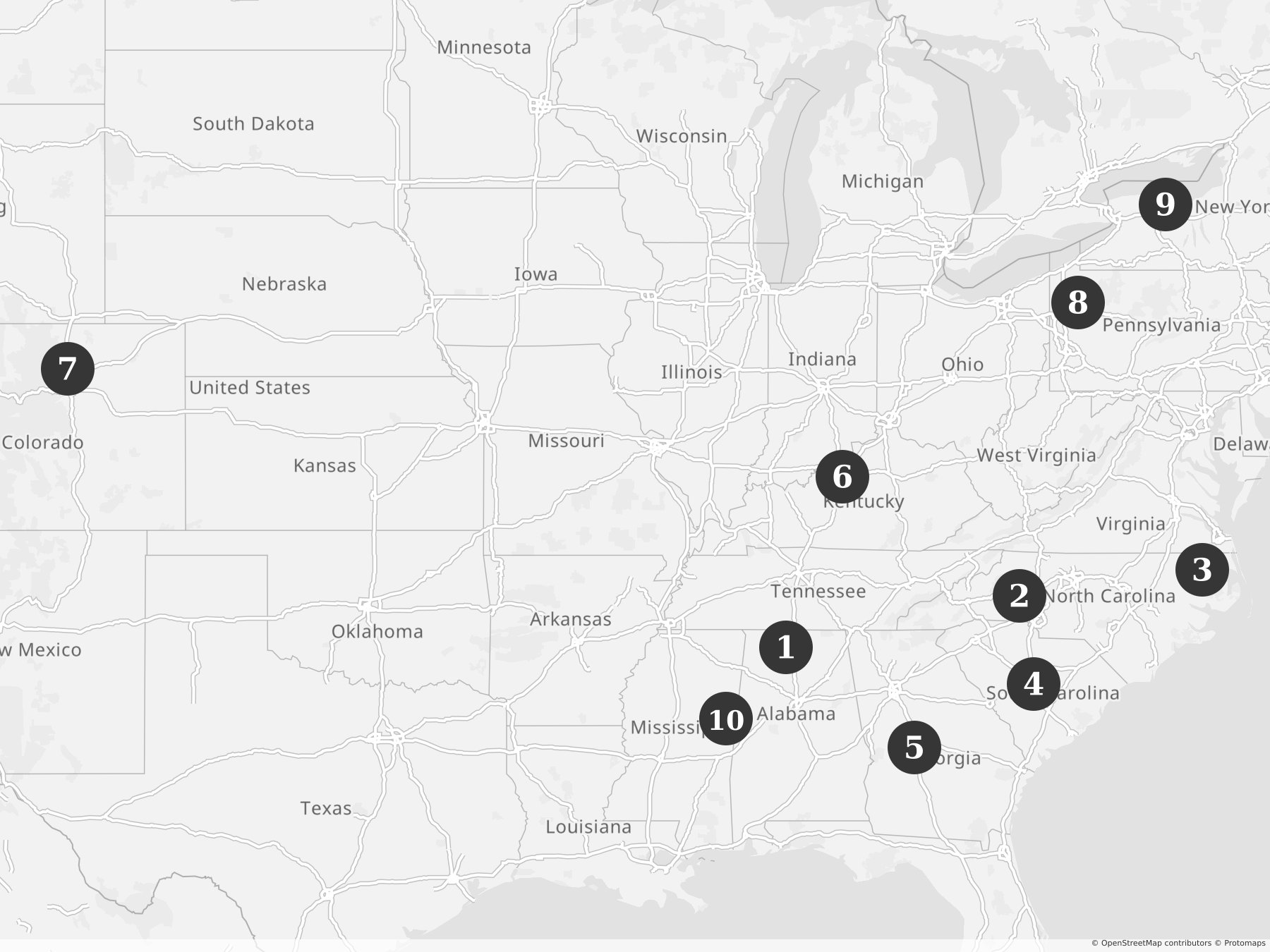 Map showing locations of recent project announcements
