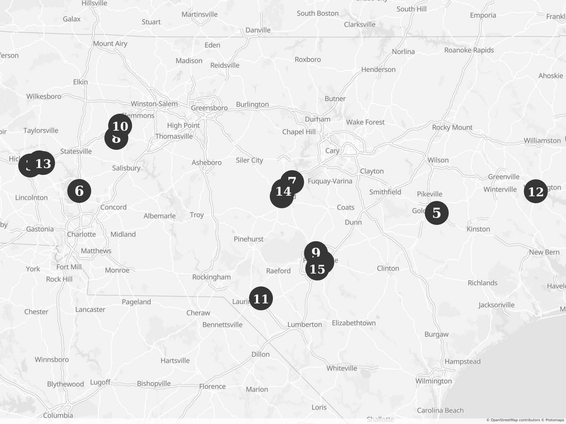Map showing locations of recent project announcements
