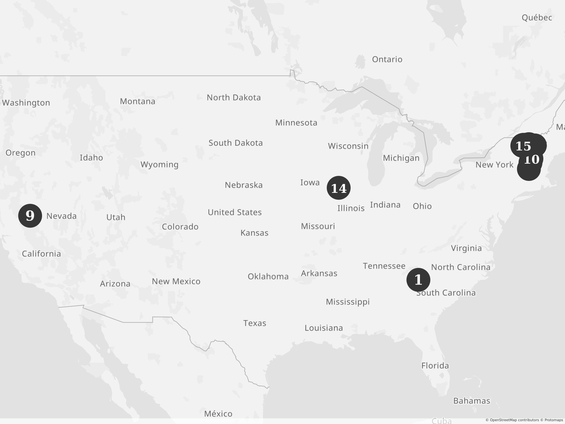 Map showing locations of recent project announcements
