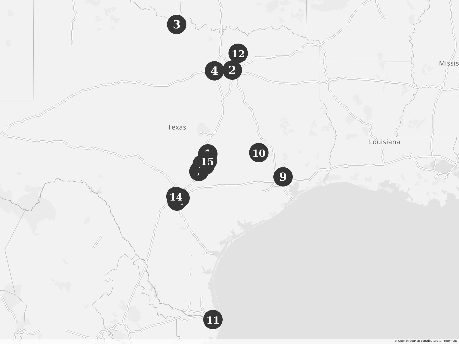 Map showing locations of recent project announcements