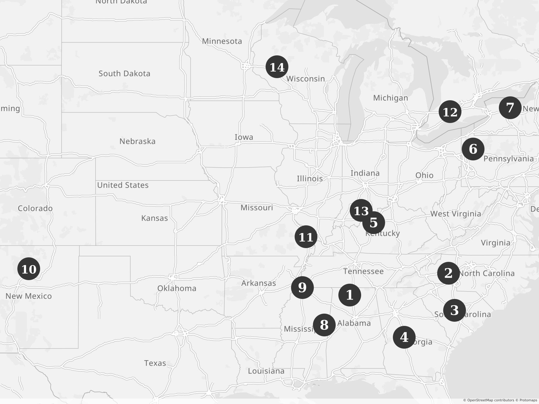 Map showing locations of recent project announcements