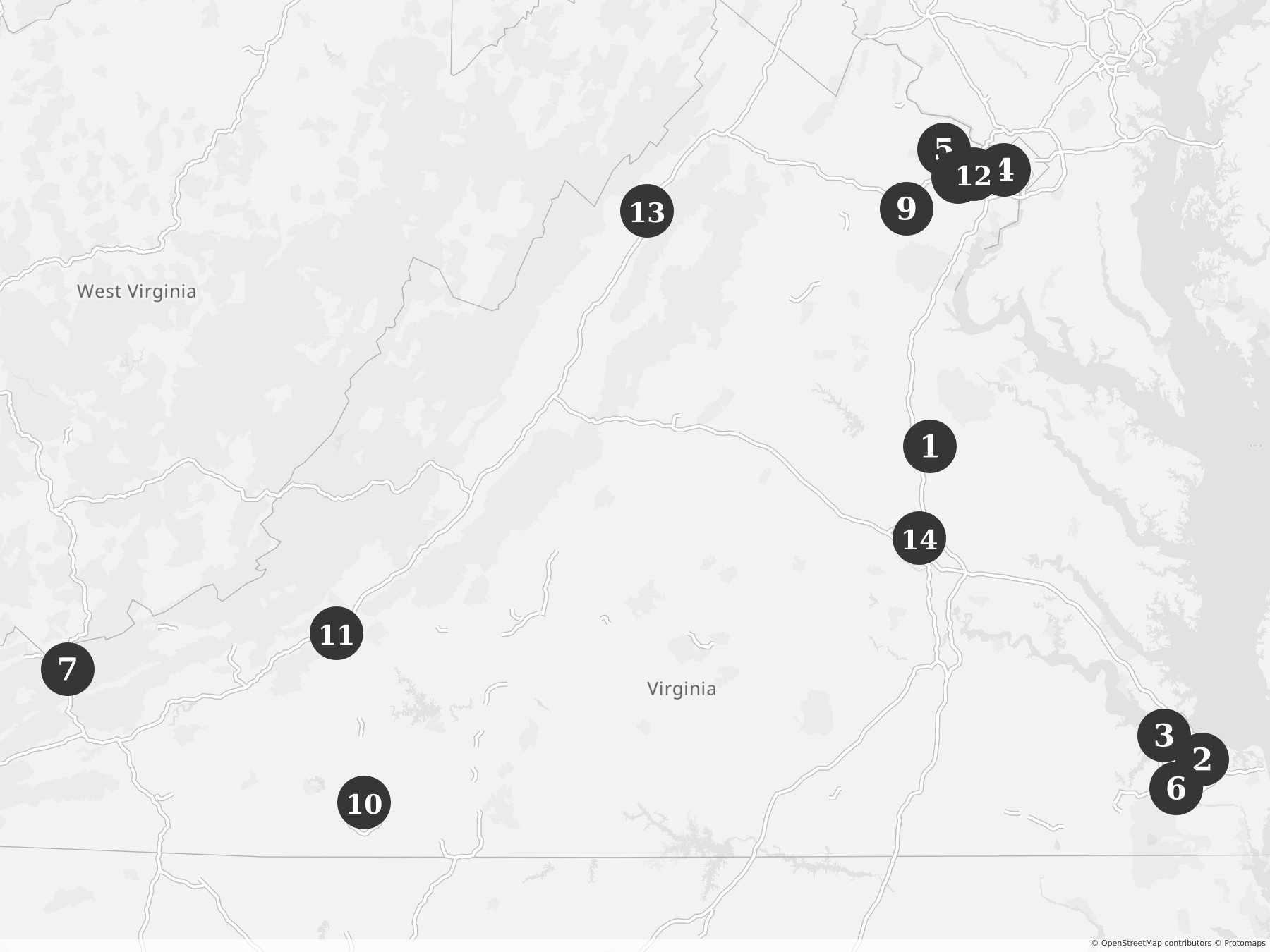 Map showing locations of recent project announcements