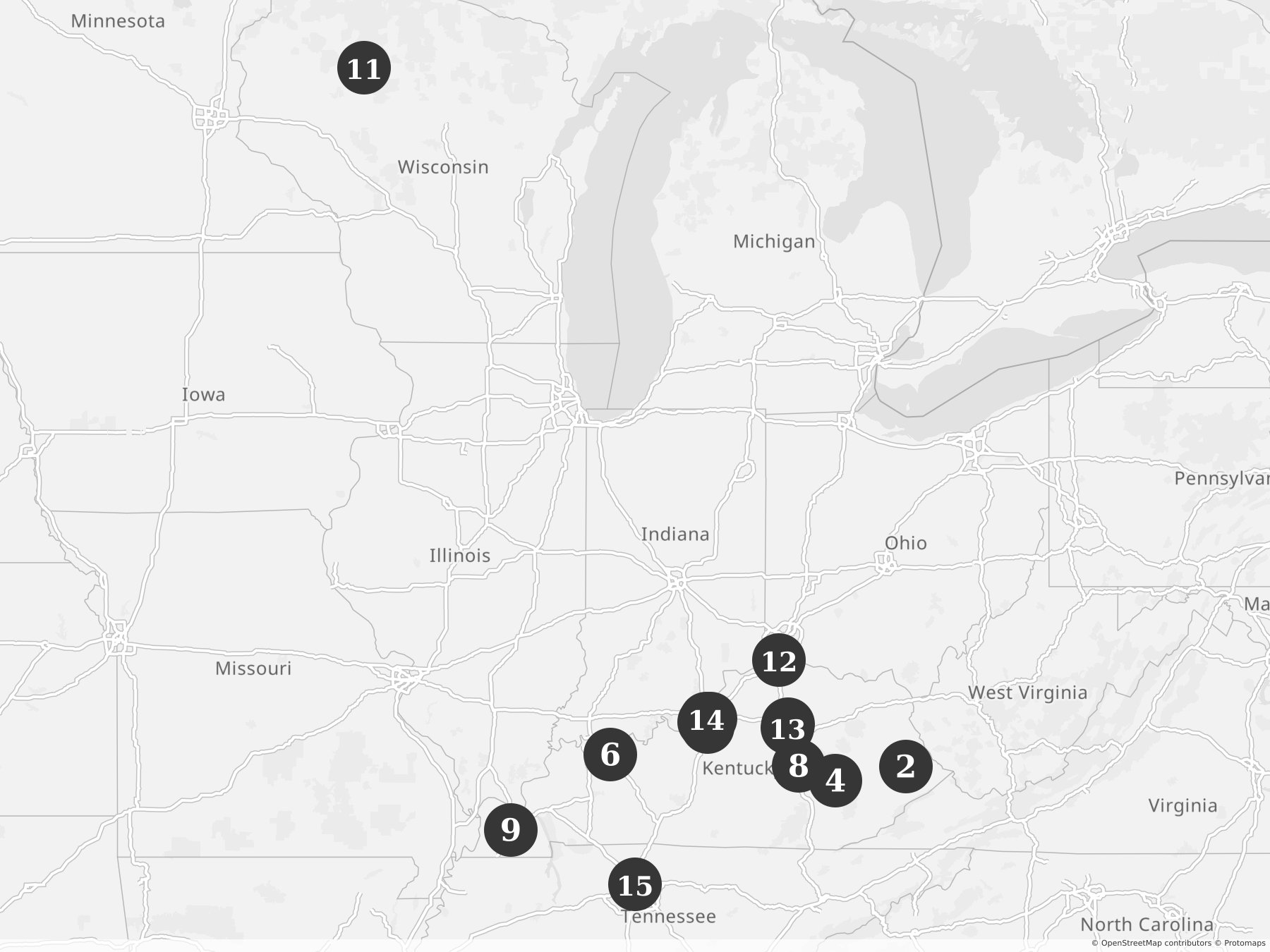 Map showing locations of recent project announcements
