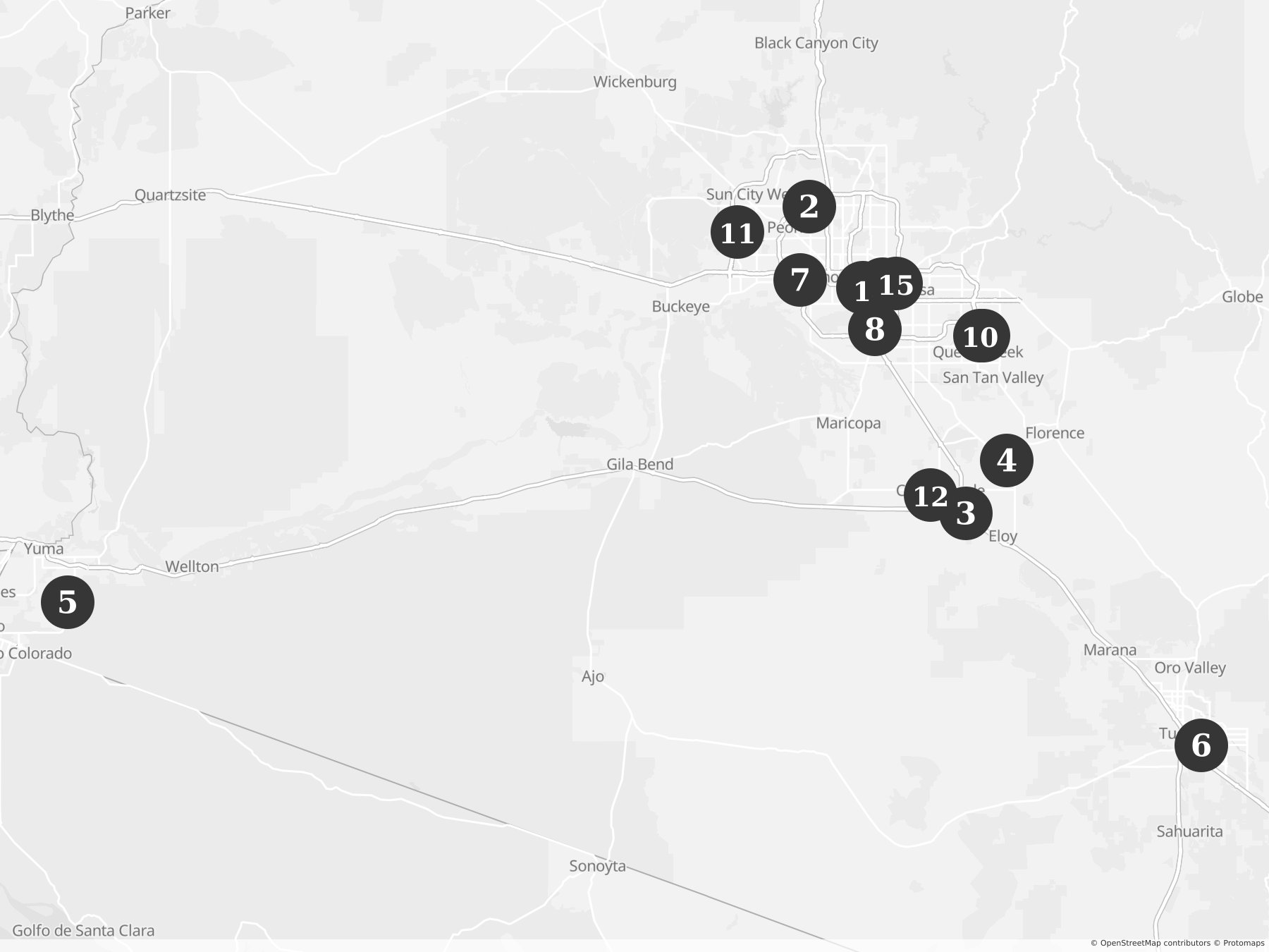 Map showing locations of recent project announcements