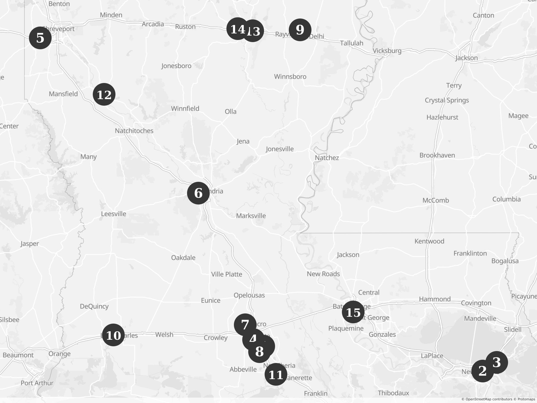 Map showing locations of recent project announcements