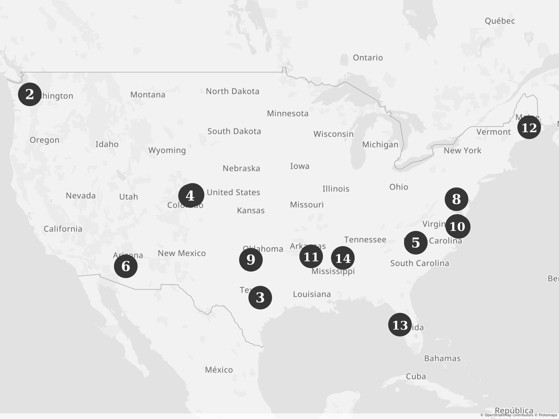 Map showing locations of recent project announcements