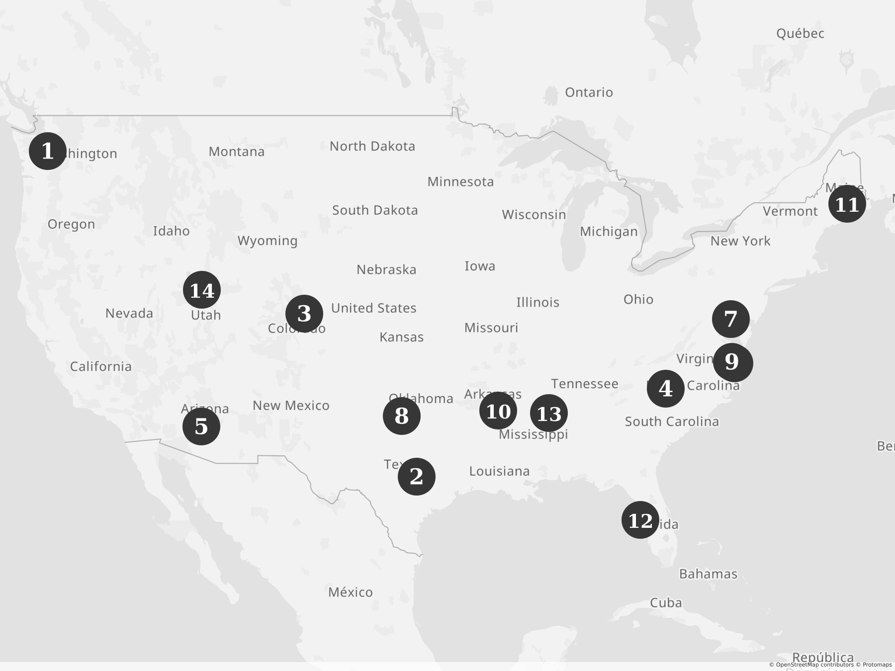 Map showing locations of recent project announcements