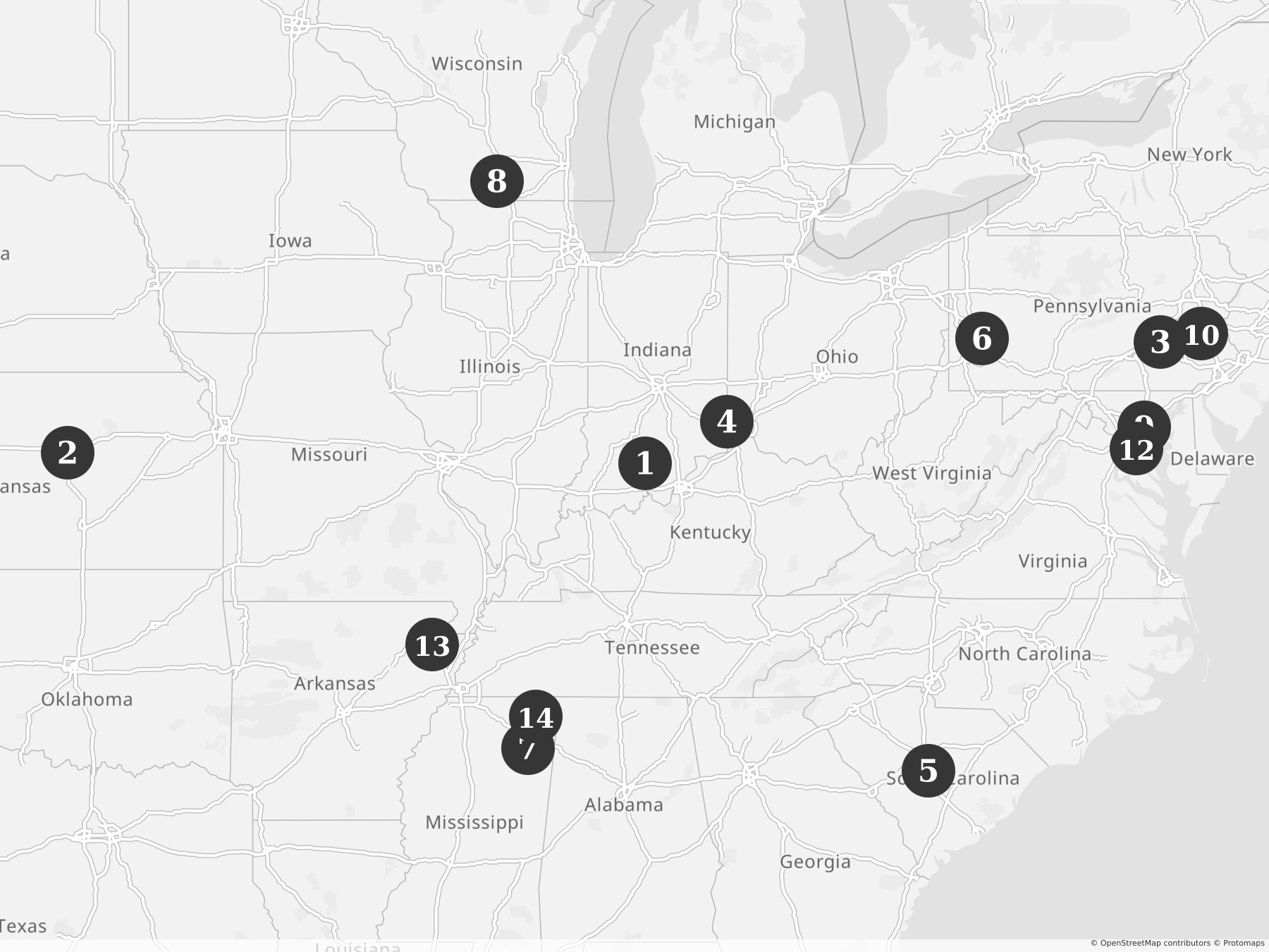 Map showing locations of recent project announcements