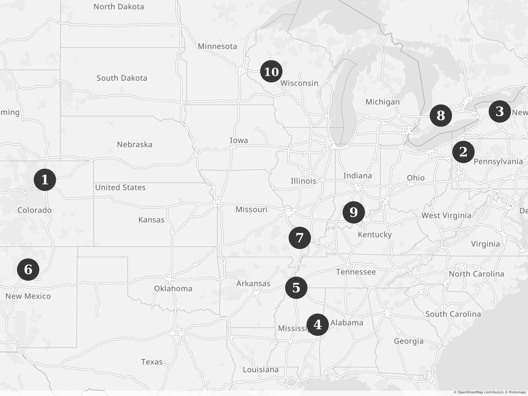Map showing locations of recent project announcements