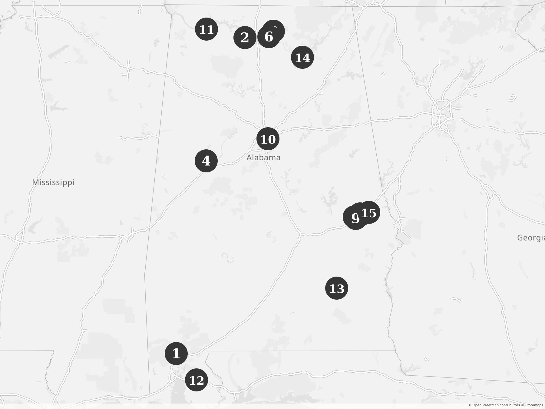 Map showing locations of recent project announcements